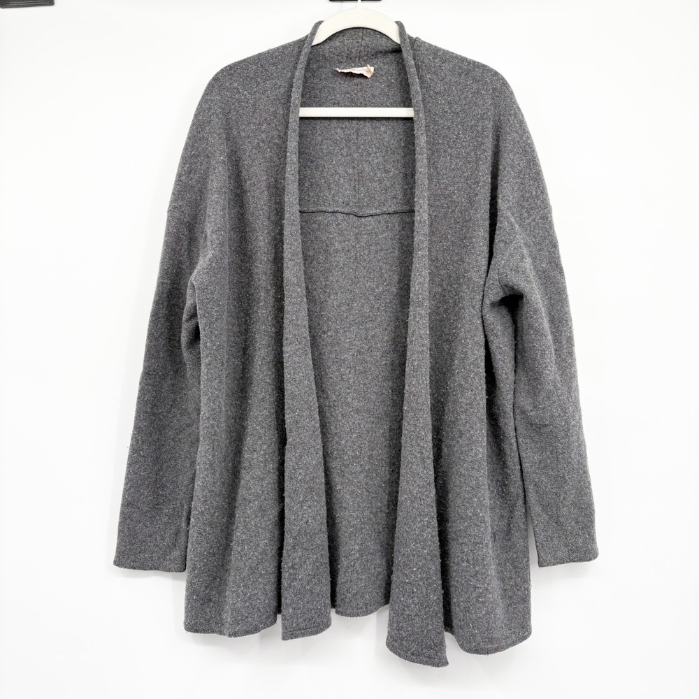 Tory Burch Womens Gray 100% Merino Wool Minimalist Open Front Cardigan Sweater M